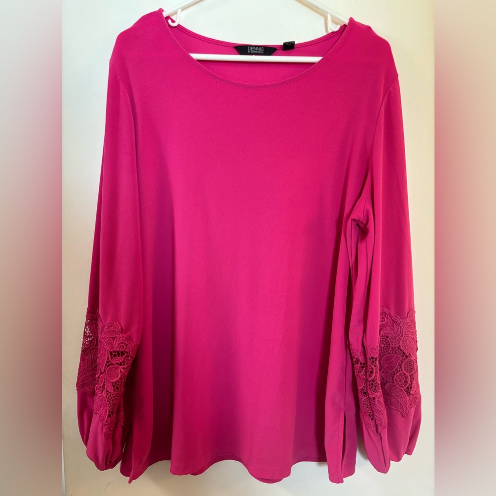 Dennis Lace Sleeve Top • Size L • Pink